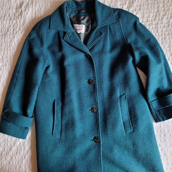Vintage Turquoise Wool Trench Coat - Picture 4 of 7